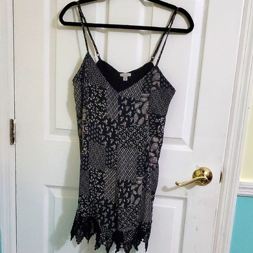 UO Ecote Black Patchwork Spaghetti Strap Lace Summer Festival Romper M